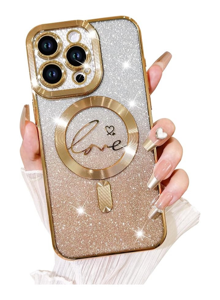Designed for iPhone 13 Pro Max Case,Compatible with MagSafe Love Heart Plating Camera Protection Clear Phone Cover, Magnetic Glitter for Women Girls  6.7"-Gold - Image 1