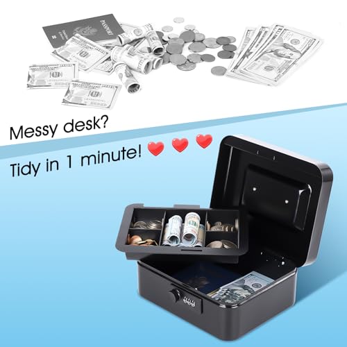 KYODOLED Metal Cash Box with Combination Lock & Money Tray - Secure Safe for Home, Office & Events, Ideal for Cash, Meds & Small Items, 7.87" x 6.30" x 3.35", Black, 2PACK - Image 4