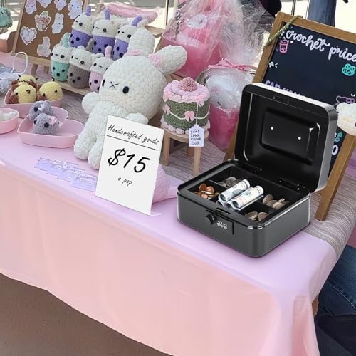 KYODOLED Metal Cash Box with Combination Lock & Money Tray - Secure Safe for Home, Office & Events, Ideal for Cash, Meds & Small Items, 7.87" x 6.30" x 3.35", Black, 2PACK - Image 5