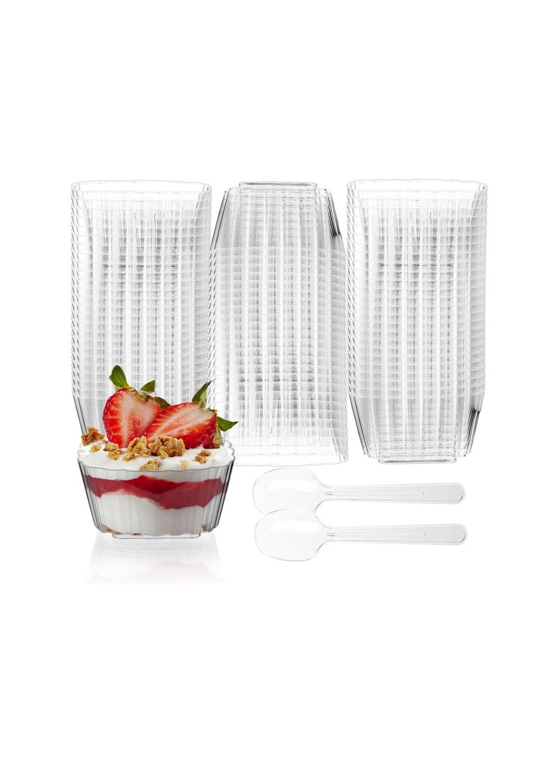 SOLARAE 100Pack 5 Oz Dessert Cups with Spoons, Small Plastic Mousse Cup Dessert Shooters, Clear Disposable Parfait Appetizer Cup, Mini Reusable Trifle Tumbler Cup for Souffle, Pudding, Party, Dessert Cups - Image 2