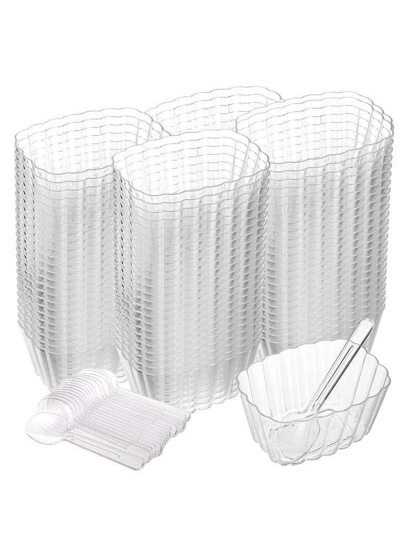 SOLARAE 100Pack 5 Oz Dessert Cups with Spoons, Small Plastic Mousse Cup Dessert Shooters, Clear Disposable Parfait Appetizer Cup, Mini Reusable Trifle Tumbler Cup for Souffle, Pudding, Party, Dessert Cups - Image 3