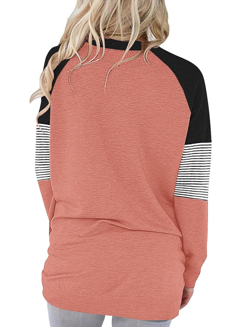 onlypuff Womens Top Casual Pocket Shirts Long Sleeve Tunic Tops Fall Clothes Sweatshirts Coral L - Image 4