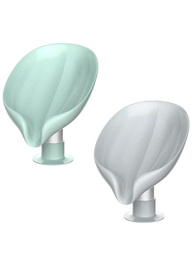 هابي هوم 3 قطع من حامل صابون على شكل ورقة شجر تصريف ذاتي مع كوب شفط للالتصاق بالسطح - Image 1