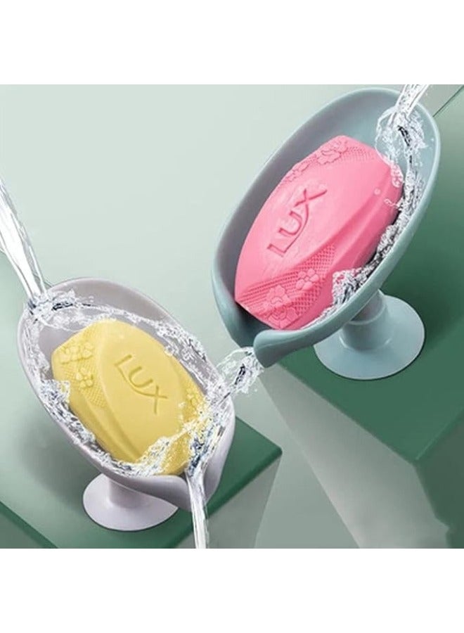 هابي هوم 3 قطع من حامل صابون على شكل ورقة شجر تصريف ذاتي مع كوب شفط للالتصاق بالسطح - Image 2