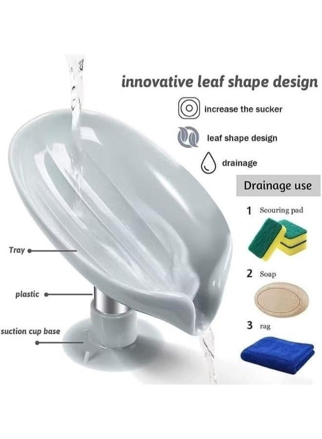 هابي هوم 3 قطع من حامل صابون على شكل ورقة شجر تصريف ذاتي مع كوب شفط للالتصاق بالسطح - Image 4