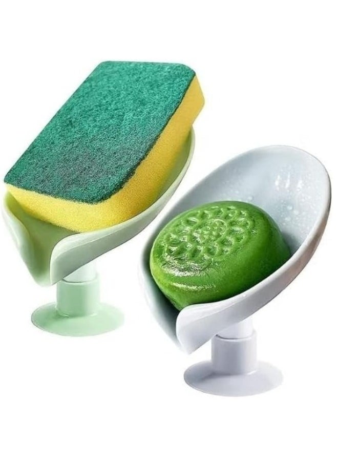 3pcs Self Draining Leaf Shape Soap Holder with Suction Cup to Stick to Surface