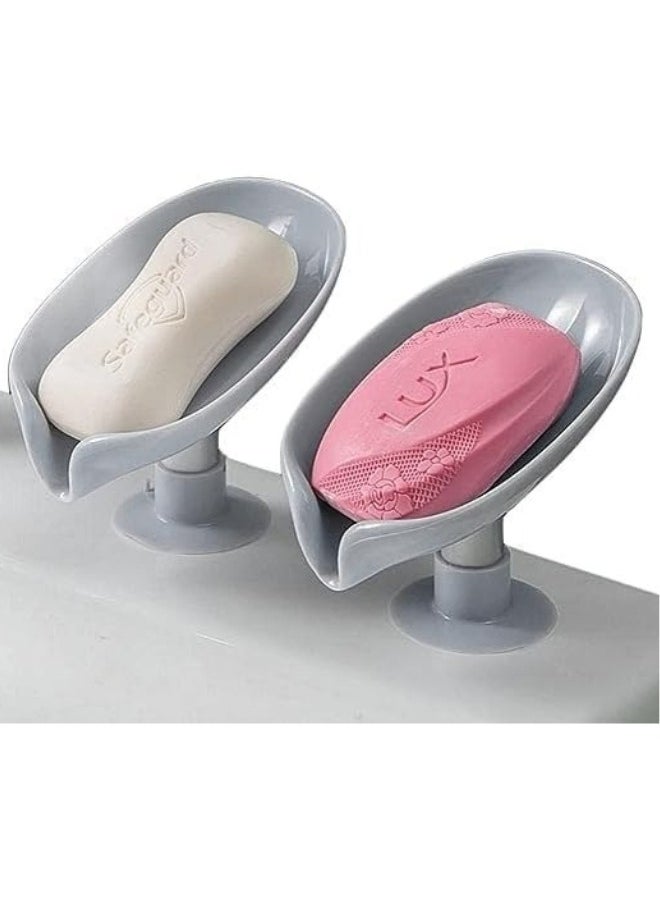 3pcs Self Draining Leaf Shape Soap Holder with Suction Cup to Stick to Surface