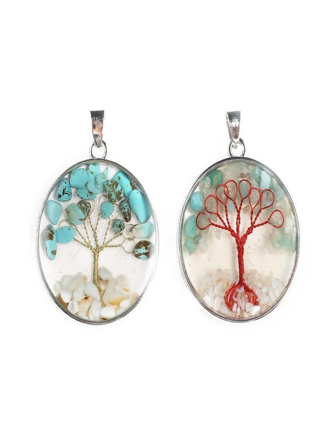 Zotoone 5pcs Natural Stone Crystal Tree of Life Healing Pendant Garnet Amethyst Chakra Chips Round Wire Winding Charms for Making DIY Necklace Jewelry, Stone, goldstone - Image 3