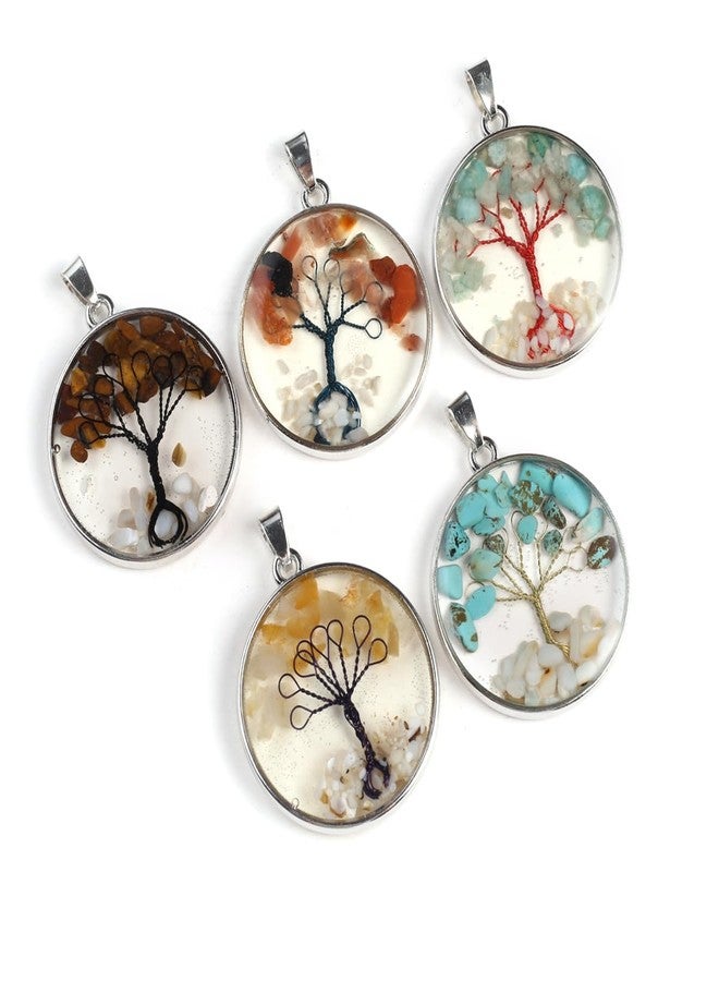 Zotoone 5pcs Natural Stone Crystal Tree of Life Healing Pendant Garnet Amethyst Chakra Chips Round Wire Winding Charms for Making DIY Necklace Jewelry, Stone, goldstone - Image 4