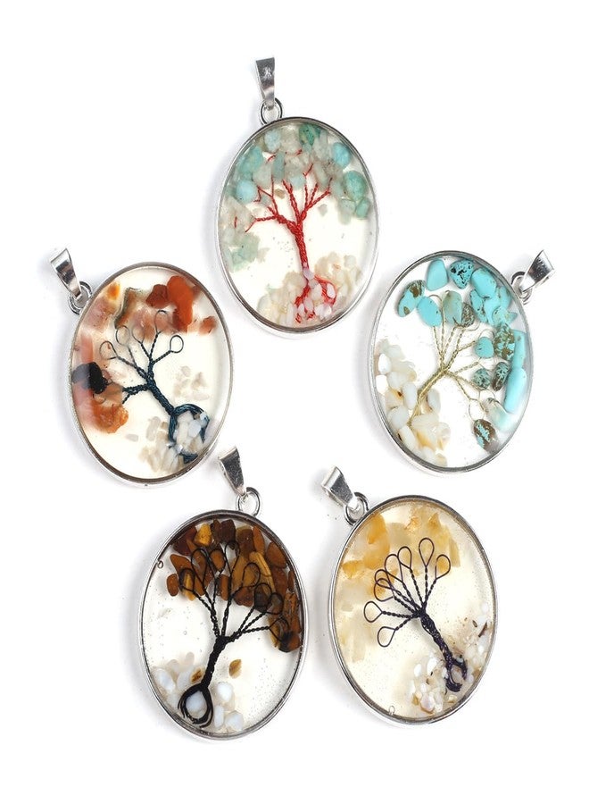 Zotoone 5pcs Natural Stone Crystal Tree of Life Healing Pendant Garnet Amethyst Chakra Chips Round Wire Winding Charms for Making DIY Necklace Jewelry, Stone, goldstone - Image 1