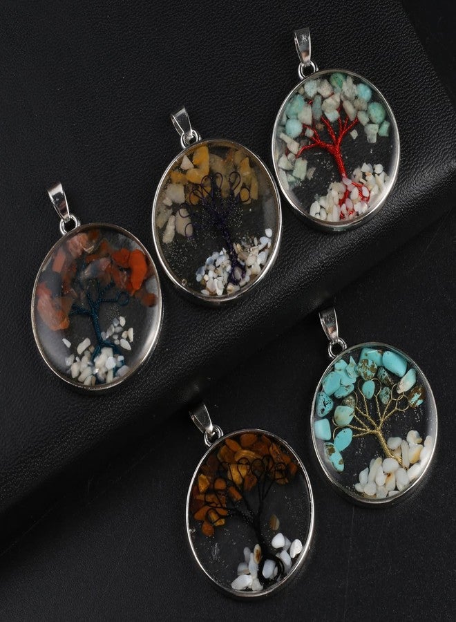 Zotoone 5pcs Natural Stone Crystal Tree of Life Healing Pendant Garnet Amethyst Chakra Chips Round Wire Winding Charms for Making DIY Necklace Jewelry, Stone, goldstone - Image 5