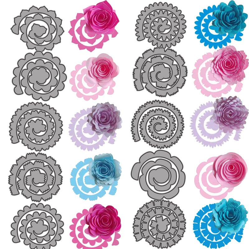 10Pcs 3D Flowers Spiral Metal Cutting Dies for Card Making DIY Scrapbooking Embossing Stencil Die Cuts Punch Template Mould Arts Crafts Metal Cutting Dies for Paper Crafting Handmade Crafts