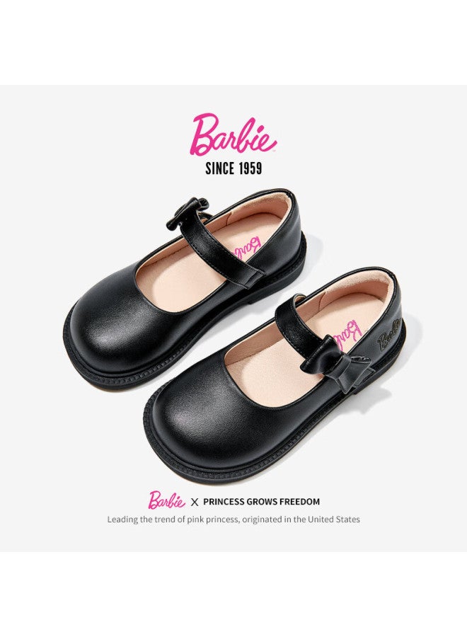 Barbie Babi Children's Shoes, Spring And Autumn Matte Versatile Performance Black Leather Shoes, Girls' Student Bow-tie Small Leather Shoes, Da6565 Black, Size 35 - Image 2