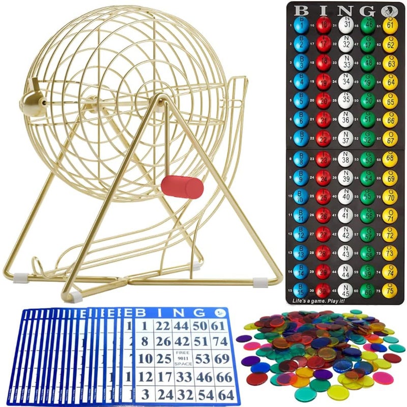 MR CHIPS 11 Tall Bingo Set with Steel Cage Professional Game Everlasting 78 Balls 18 Cards and 300 Chips Luxury Gold Color - Image 3