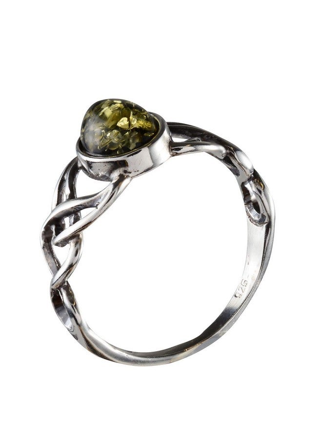 HolidayGiftShops Sterling Silver And Baltic Green Amber Adult Ring Celtic Knots Size 8 - Image 2