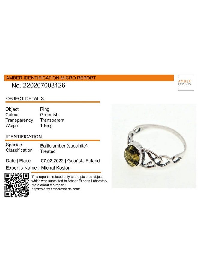 HolidayGiftShops Sterling Silver And Baltic Green Amber Adult Ring Celtic Knots Size 8 - Image 5