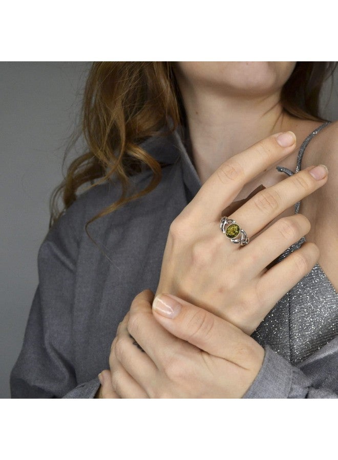 HolidayGiftShops Sterling Silver And Baltic Green Amber Adult Ring Celtic Knots Size 8 - Image 3