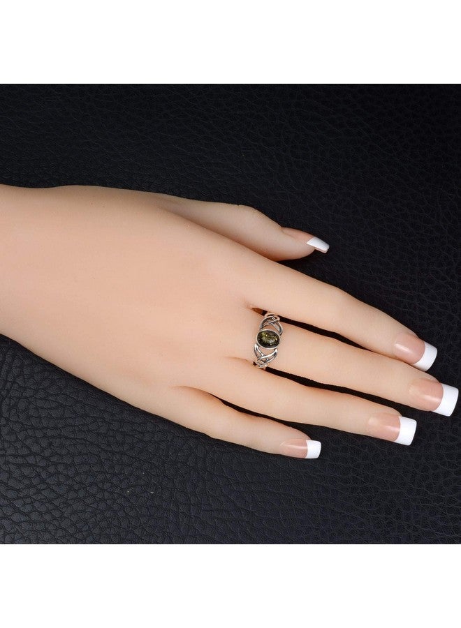 HolidayGiftShops Sterling Silver And Baltic Green Amber Adult Ring Celtic Knots Size 8 - Image 4