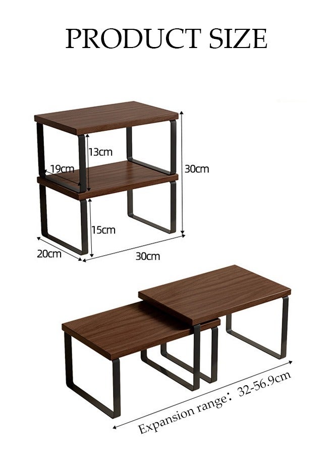 DUNISO رف منظم قابل للتوسيع 2 قطعة، رف مطبخ متعدد الوظائف قابل للتحريك، منظم رف التوابل، مناسب للمطبخ، غرفة المعيشة، الحمام، قابل للتوسيع من 32 سم إلى 56.9 سم - Image 2