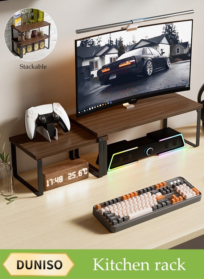 DUNISO رف منظم قابل للتوسيع 2 قطعة، رف مطبخ متعدد الوظائف قابل للتحريك، منظم رف التوابل، مناسب للمطبخ، غرفة المعيشة، الحمام، قابل للتوسيع من 32 سم إلى 56.9 سم - Image 1
