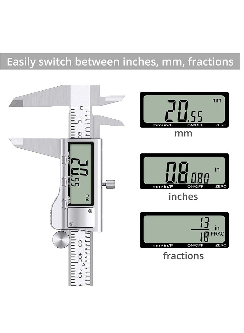Digital Caliper Measuring Tool Stainless Steel Vernier Caliper Digital Micrometer with Large LCD Screen Easy Switch from Inch Metric Fraction 6 Inch Caliper Tool for DIY Household  - Image 2