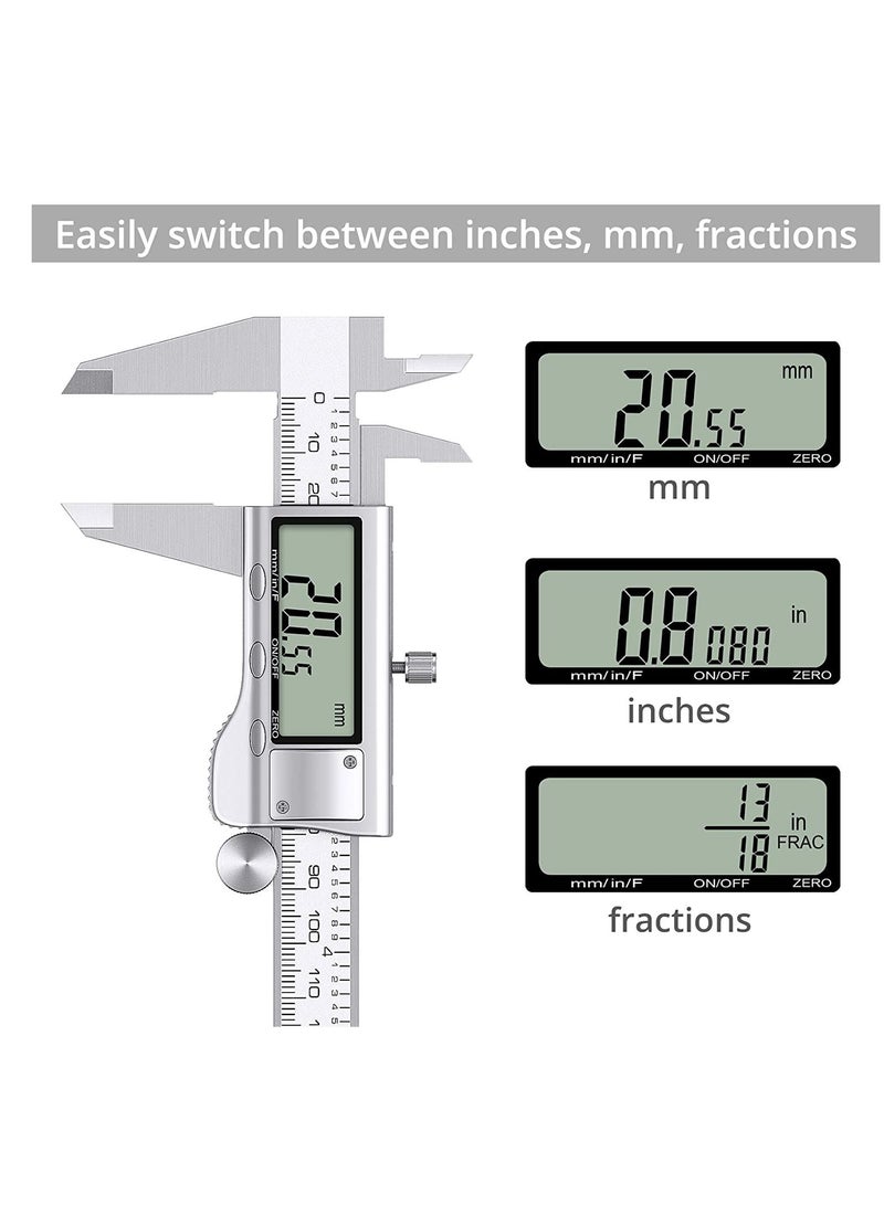 Digital Caliper Measuring Tool Stainless Steel Vernier Caliper Digital Micrometer with Large LCD Screen Easy Switch from Inch Metric Fraction 6 Inch Caliper Tool for DIY Household  - Image 4