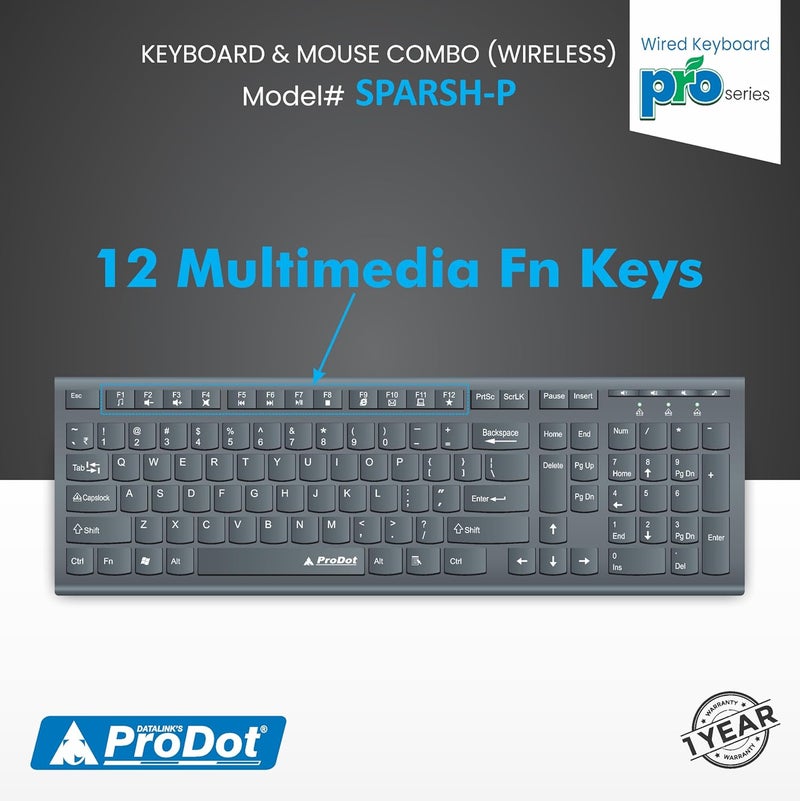 ProDot ProSeries Wireless Chicklet Keyboard Mouse Set I Plug & Play I Adjustable 1000-1600 DPI I 10M Keystrokes I Spill Resistant I 2.4Ghz 10m Range I Works with Windows, iOS, Linux - Image 2