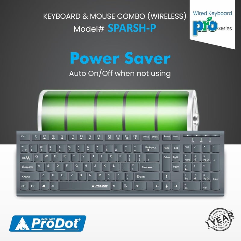 ProDot ProSeries Wireless Chicklet Keyboard Mouse Set I Plug & Play I Adjustable 1000-1600 DPI I 10M Keystrokes I Spill Resistant I 2.4Ghz 10m Range I Works with Windows, iOS, Linux - Image 4