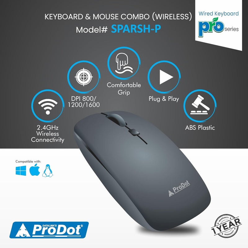 ProDot ProSeries Wireless Chicklet Keyboard Mouse Set I Plug & Play I Adjustable 1000-1600 DPI I 10M Keystrokes I Spill Resistant I 2.4Ghz 10m Range I Works with Windows, iOS, Linux - Image 5