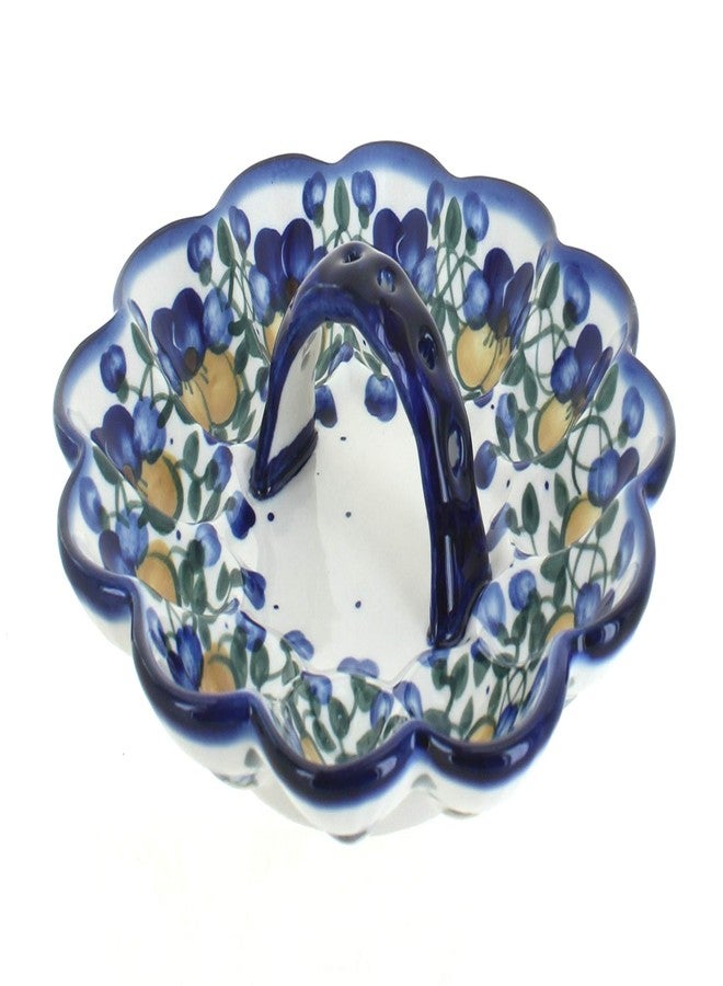 Blue Rose Polish Pottery - Blue Pansies Egg Plate - 9" Diameter - Hand-Painted Polish Pottery Ceramic Deviled Egg Platter for Serving, Entertaining & Holidays