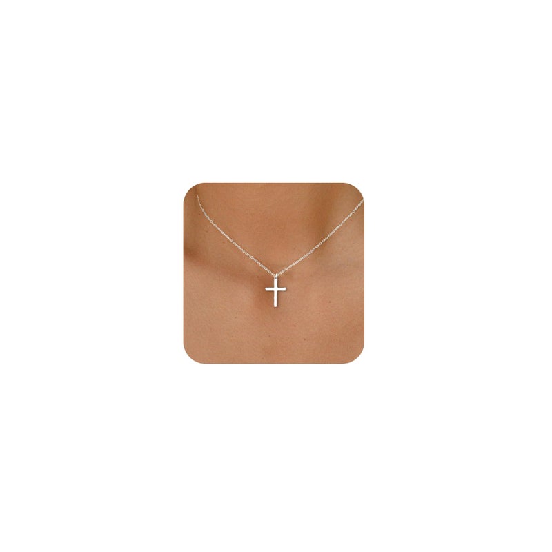 Moodear Silver Cross Necklace - Dainty 925 Sterling Silver Cross Pendant Simple Cute Necklaces for Women Jewelry Gift - Image 1