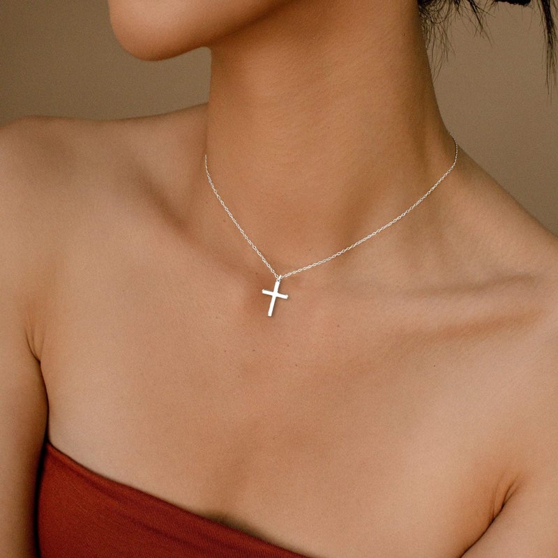 Moodear Silver Cross Necklace - Dainty 925 Sterling Silver Cross Pendant Simple Cute Necklaces for Women Jewelry Gift - Image 2