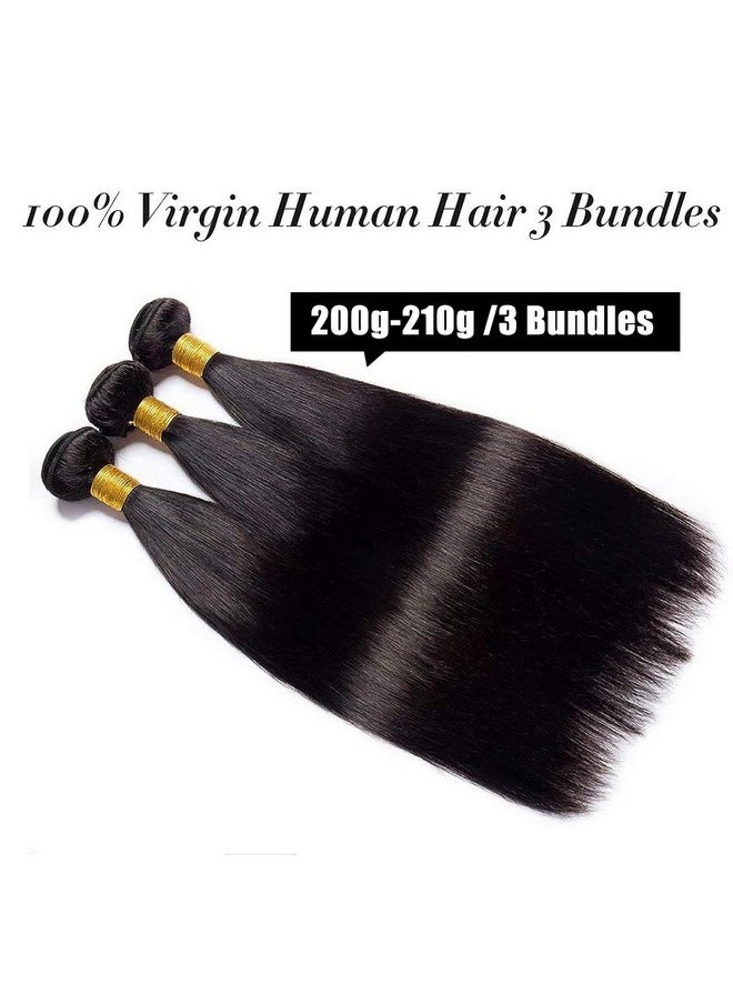 Rebasar - Human Hair Bundles Brazilian Straight Human Hair 3 Bundles 14 14 14 Inch Weave Hair Human Bundles For American Black Women Remy Weft Hair Extensions Natural Black Bundles Human Hair Straight - Image 1