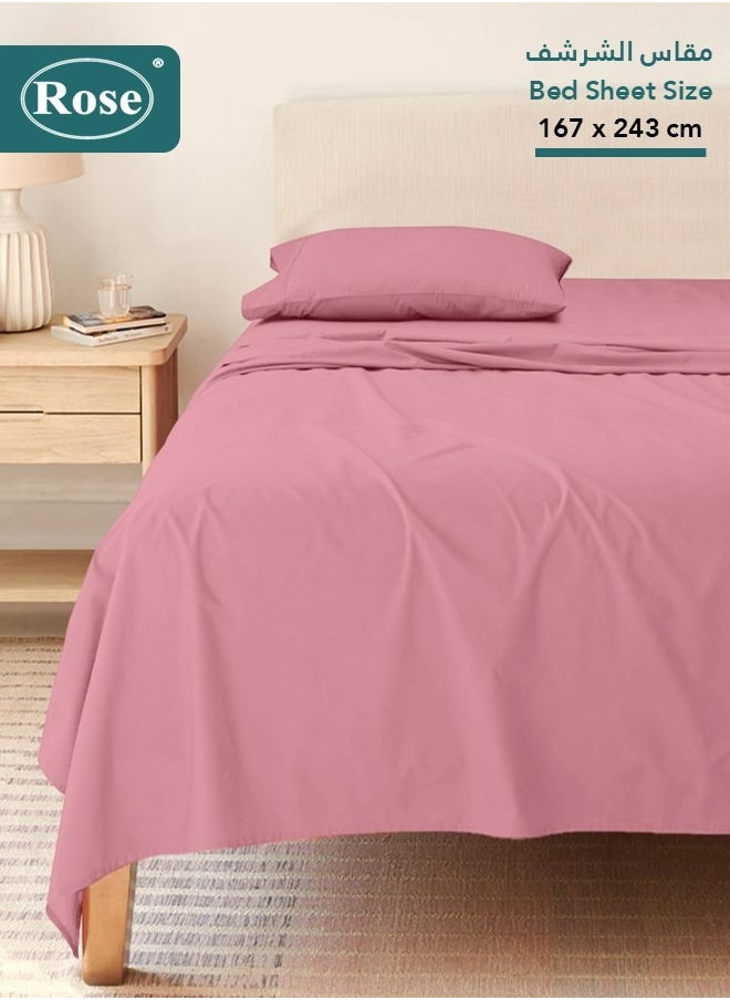 Rose Rose Luxurious Plain Flat Sheet and Pillow Case, Bed Sheet 2-Pieces Set, Soft & Cozy Microfiber Breathable and Cooling, Twin / Extra Twin Size 243x167 cm, Pink  - Image 1