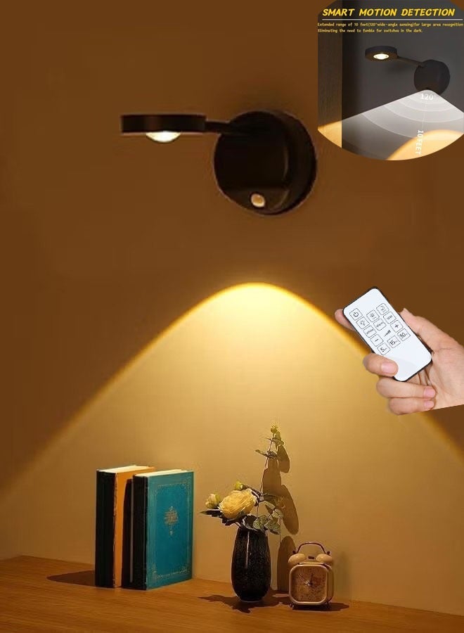 NIBEMINENT Rechargeable LED Wall Light with 360° Rotation - Battery Powered Stick-On Picture Lighting for Art Displays, Bedrooms & Hallways (No Wiring Needed) | Wall Lighting, Wall Lamp with Remote Control (Black) - Image 1