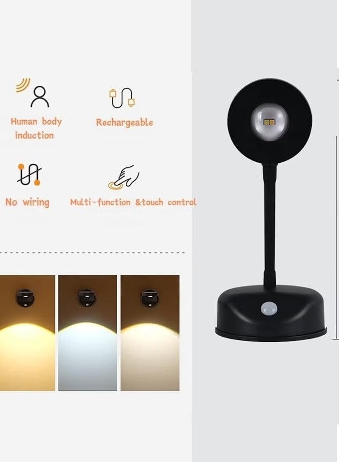 NIBEMINENT Rechargeable LED Wall Light with 360° Rotation - Battery Powered Stick-On Picture Lighting for Art Displays, Bedrooms & Hallways (No Wiring Needed) | Wall Lighting, Wall Lamp with Remote Control (Black) - Image 3