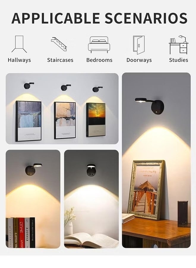 NIBEMINENT Rechargeable LED Wall Light with 360° Rotation - Battery Powered Stick-On Picture Lighting for Art Displays, Bedrooms & Hallways (No Wiring Needed) | Wall Lighting, Wall Lamp with Remote Control (Black) - Image 5
