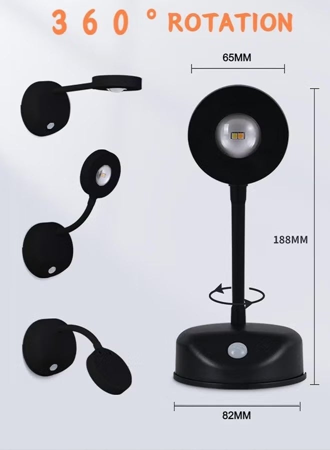 NIBEMINENT Rechargeable LED Wall Light with 360° Rotation - Battery Powered Stick-On Picture Lighting for Art Displays, Bedrooms & Hallways (No Wiring Needed) | Wall Lighting, Wall Lamp with Remote Control (Black) - Image 2