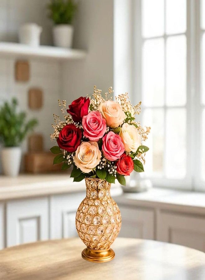 FOXEN COLLECTION مزهرية زهور كريستالية – مزهرية طاولة فاخرة من المعدن والكريستال لتزيين المنزل وغرفة المعيشة وقطعة مركزية - Image 4