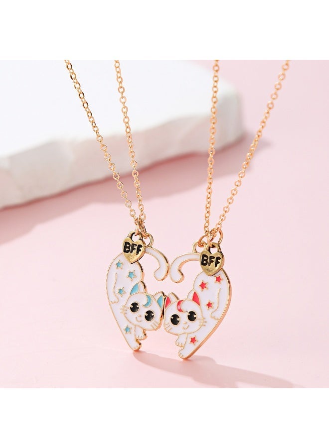 Children's BFF Necklace Set with Cute Cartoon Cat Pendants - Image 2