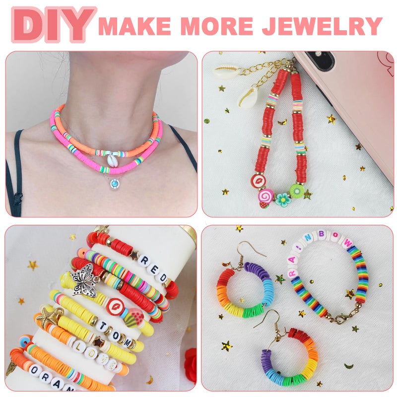 Redtwo 5100 Clay Beads Bracelet Making Kit, Flat Preppy Beads for Friendship Jewelry Making,Polymer Heishi Beads with Charms Gifts for Teen Girls Crafts for Girls Ages 8-12 - Image 3