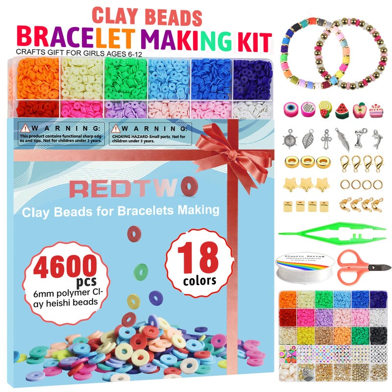 Redtwo 5100 Clay Beads Bracelet Making Kit, Flat Preppy Beads for Friendship Jewelry Making,Polymer Heishi Beads with Charms Gifts for Teen Girls Crafts for Girls Ages 8-12 - Image 2