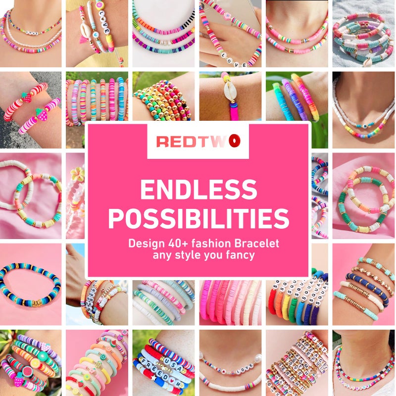 Redtwo 5100 Clay Beads Bracelet Making Kit, Flat Preppy Beads for Friendship Jewelry Making,Polymer Heishi Beads with Charms Gifts for Teen Girls Crafts for Girls Ages 8-12 - Image 5