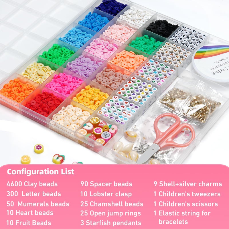 Redtwo 5100 Clay Beads Bracelet Making Kit, Flat Preppy Beads for Friendship Jewelry Making,Polymer Heishi Beads with Charms Gifts for Teen Girls Crafts for Girls Ages 8-12 - Image 4