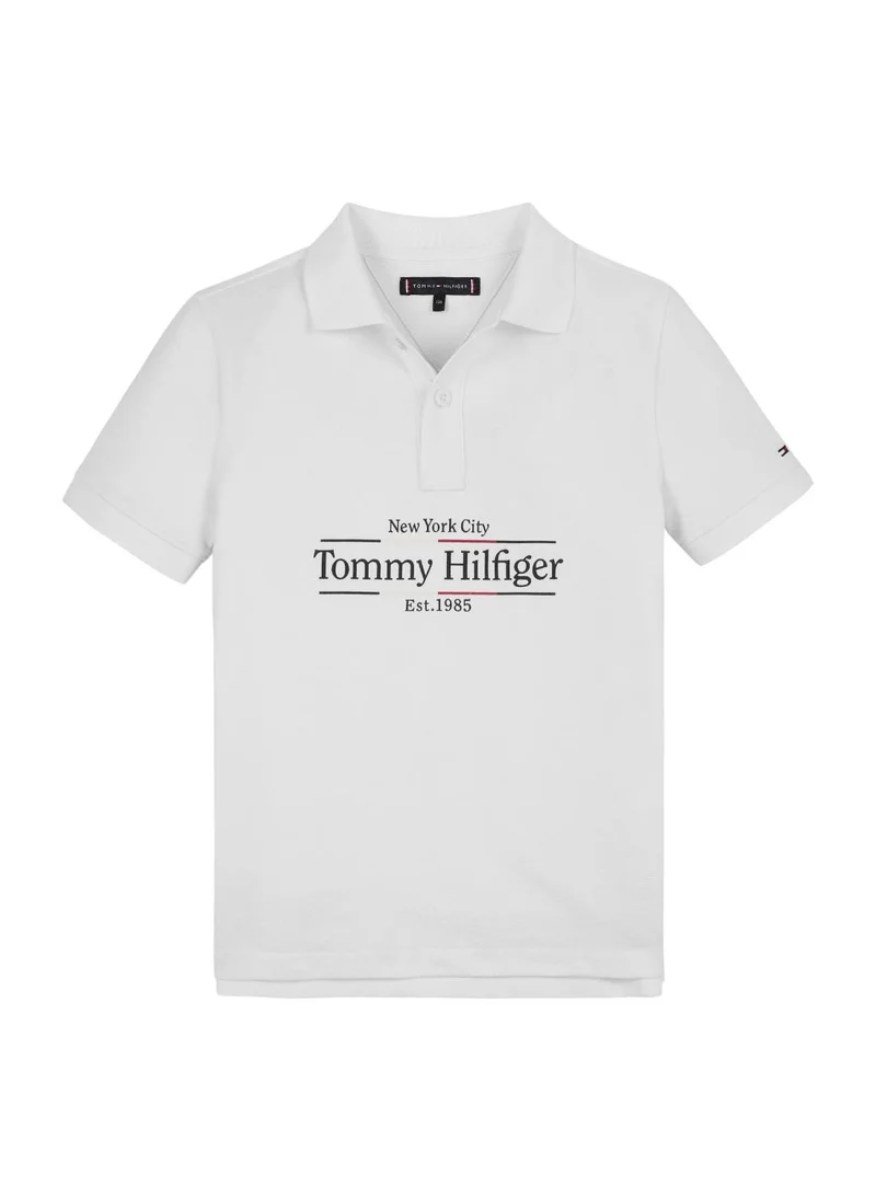 TOMMY HILFIGER Boys' Icon Regular Short Sleeve Polo - Cotton, White