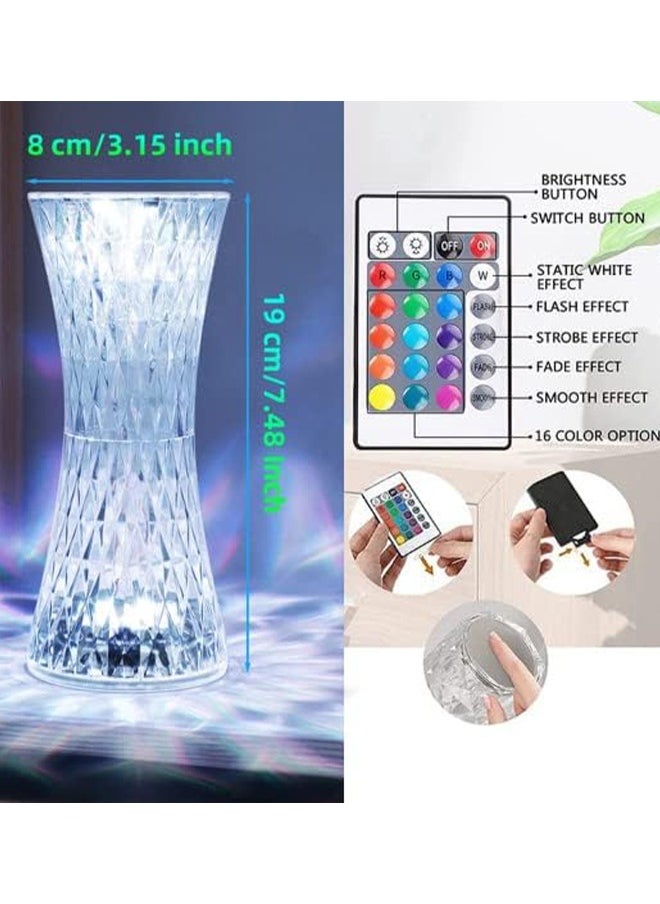 Crystal Table Lamp, 16 RGB Color Changing Crystal Light with 6 Level Brightness Adjustment