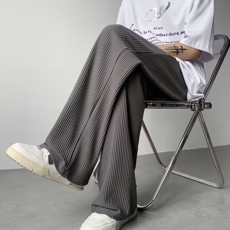 Texture Sense Pants Men'S Summer Thin Ice Silk Straight Pants Fashionable Brand Pendant Boys Loose Casual Pants - Image 1
