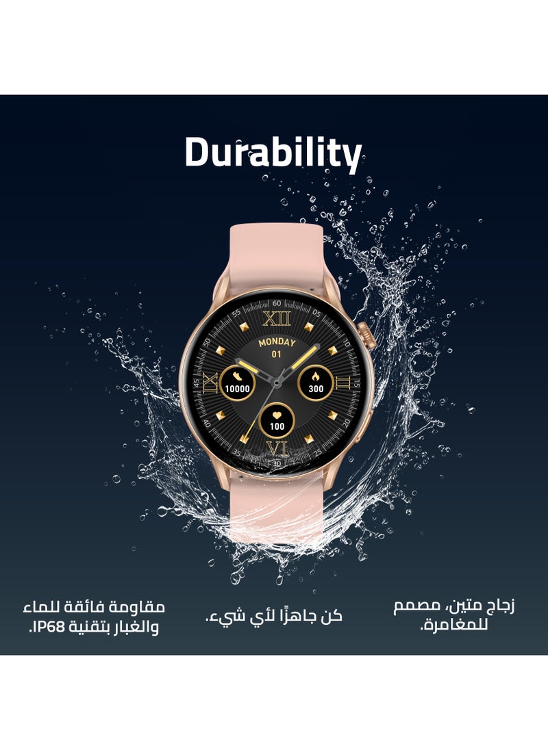 سمارت واتش X أوربيت – شاشة AMOLED بحجم 1.6 إنش – تتبع نبض القلب والنوم والأكسجين – مكالمات بلوتوث – مساعد ذكي – أكثر من 100 شكل للساعة – مقاومة للمياه IP68 – متوافقة مع Android و iOS
