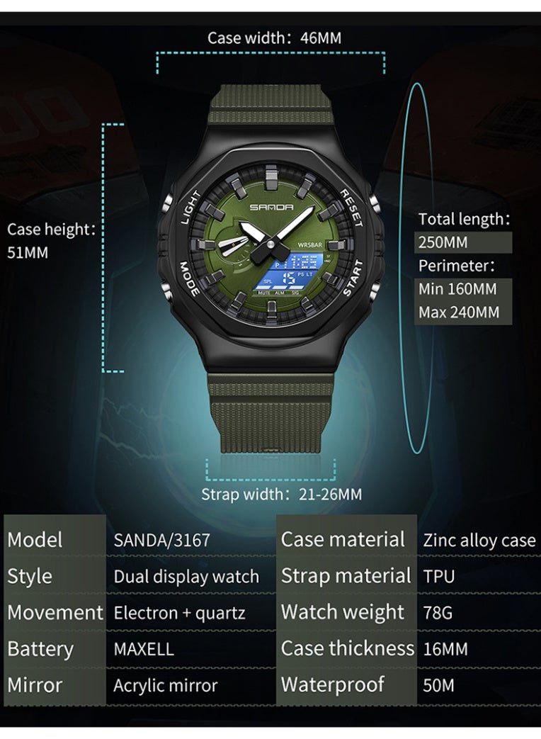 SANDA electronic watch multifunctional men's watch waterproof student electronic watch 50m waterproof - Image 5