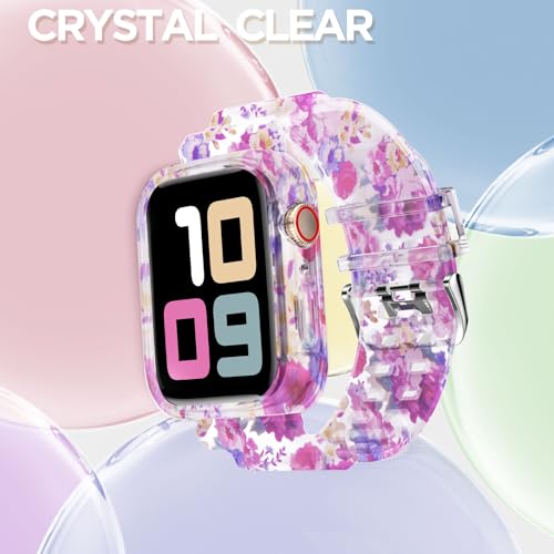 DABAOZA Compatible for Clear Apple Watch Band with Bumper Case 41mm 40mm 38mm, Women Men Glitter Bling TPU Sport Strap for iWatch SE Ultra 3 2 Series 11 10 9 8 7 6 5 4 3 2 1（Flower Rose,41/40/38） - Image 4